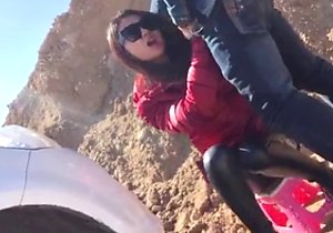 Outdoor fuck scene featuring a skanky amateur mature